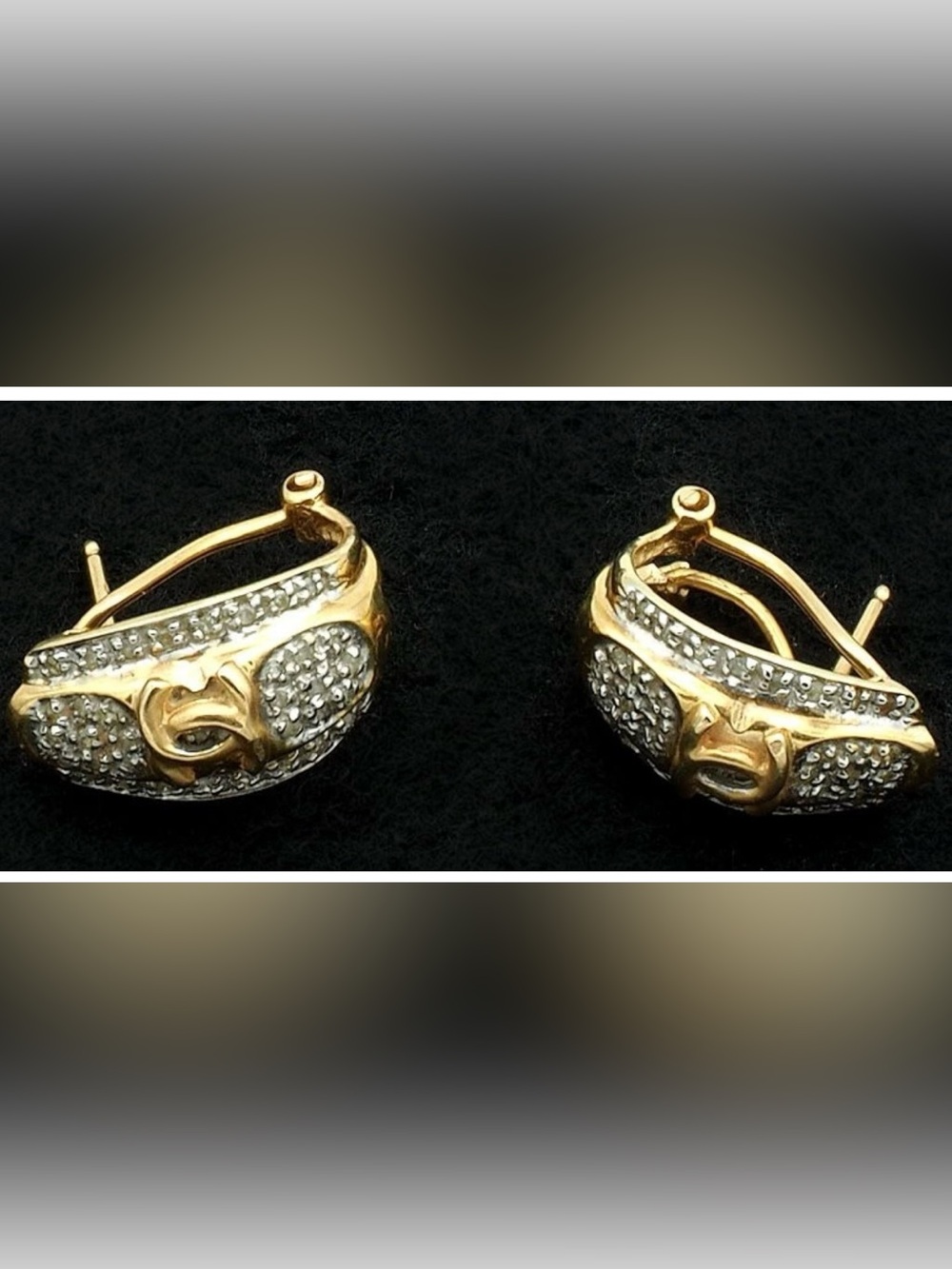 Vintage Earrings. 14 Karat White & Yellow Gold 18mm X 11mm - Picture 3 of 6